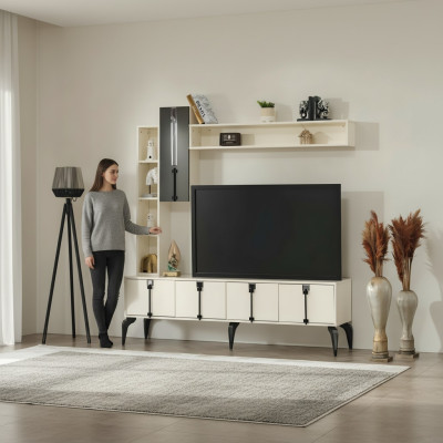 Conjunto de mueble de pared para TV móvil de 4 piezas en madera moderna