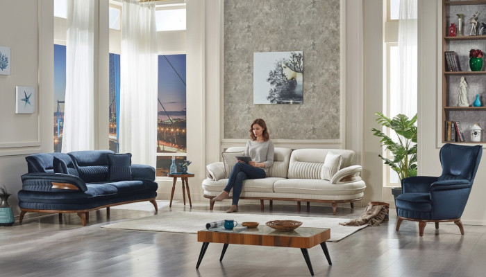 Conjunto de sofás de salón de 3 piezas en tela 2x sofás de 3 plazas moderno sillón muebles de lujo