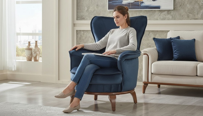 Sillón moderno azul para sala de estar diseño muebles tapizados lujo
