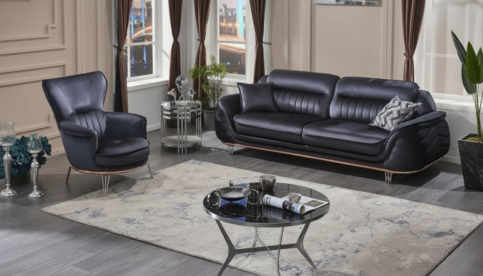Sofá de 3+1 plazas de salón negro lujoso con sofá de tres plazas