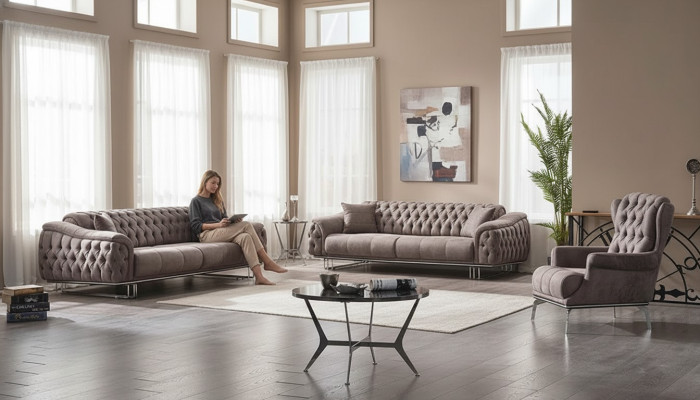 Juego de sofás de salón 3+3+1 asientos muebles tapizados en tejido lujoso