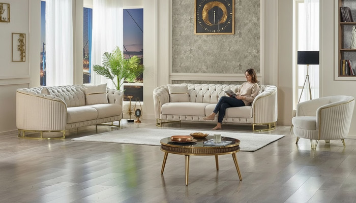 Sofá blanco 3+3+1 plazas moderno muebles tapizados en tela