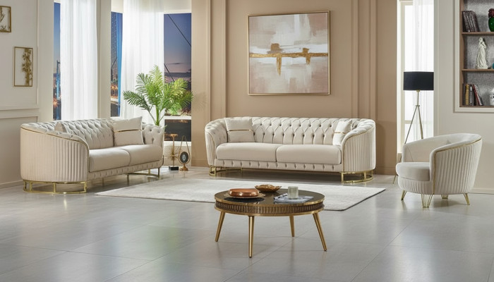 Sofá blanco 3+3+1 plazas moderno muebles tapizados en tela