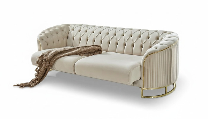 Sofá Chesterfield blanco de tres plazas para sala de estar
