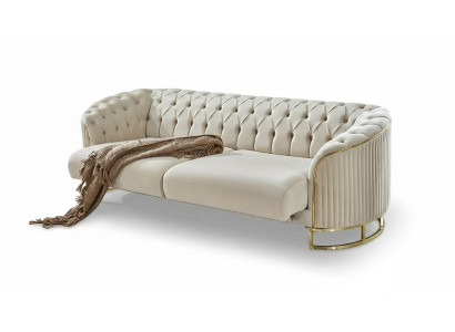Sofá Chesterfield blanco de tres plazas para sala de estar