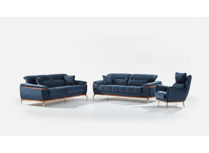 Juego de sofás azules de 3 piezas para sala de estar en tela muebles tapizados modernos