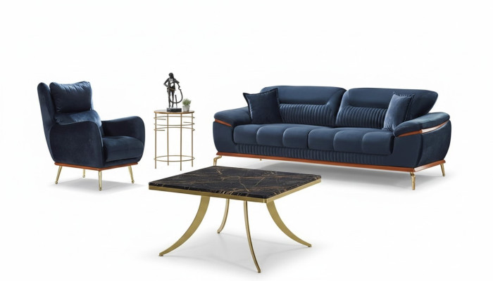 Juego de sofás completo 3+1 plazas salón tejido azul moderno muebles tapizados