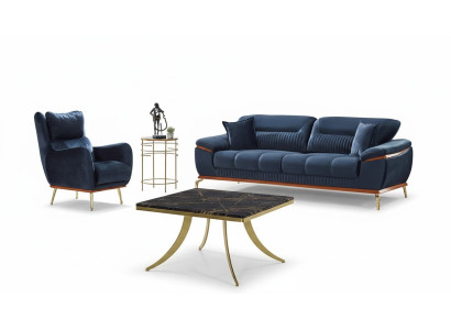 Juego de sofás completo 3+1 plazas salón tejido azul moderno muebles tapizados