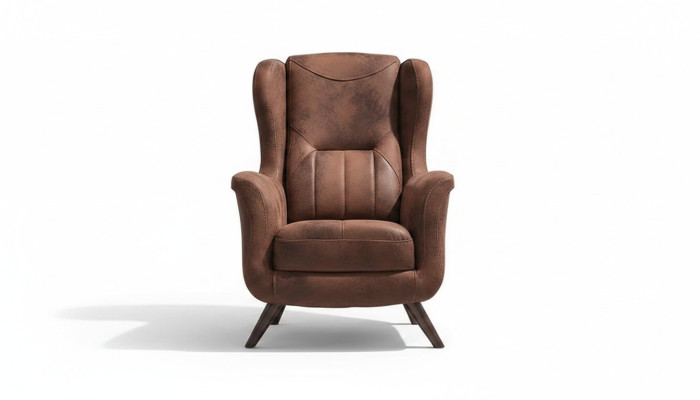 Sillón moderno de lujo para sala de estar tapizado en piel marrón