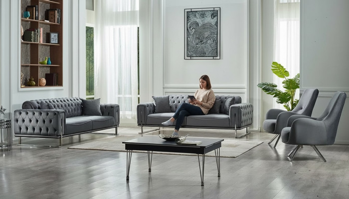 Juego de sofás grises de 4 piezas diseño moderno salón 3+3+1+1 plazas