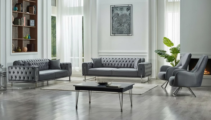 Juego de sofás grises de 4 piezas diseño moderno salón 3+3+1+1 plazas