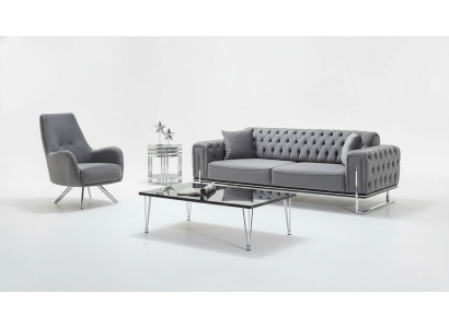 Juego de sofá de diseño moderno de 2 piezas gris estilo Chesterfield