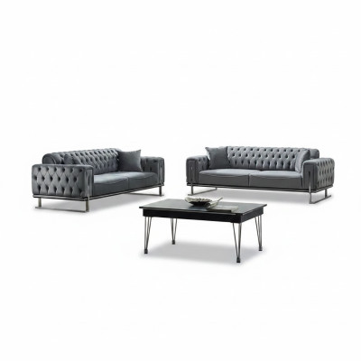 Sofá Chesterfield 2x 3 plazas lujo gris muebles tapizados salón