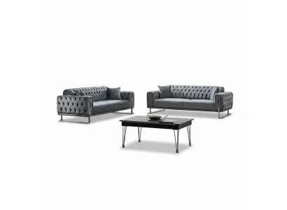Sofá Chesterfield 2x 3 plazas lujo gris muebles tapizados salón