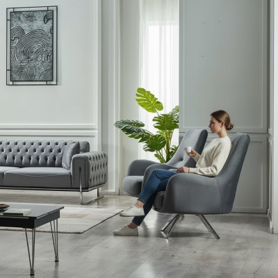 Muebles tapizados grises 2x sillones de diseño textil