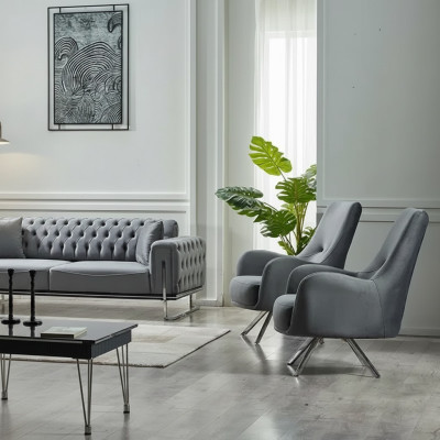 Muebles tapizados grises 2x sillones de diseño textil