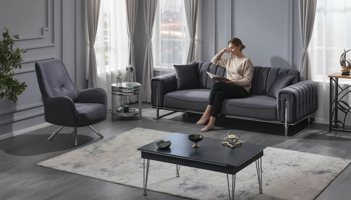 Juego de sofás de tela de 2 piezas Sofá Sillón Juego de rellenos Sofás modernos para sala de estar