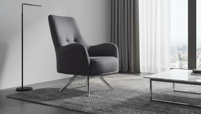 Sillón de diseño gris para sala de estar en tejido moderno