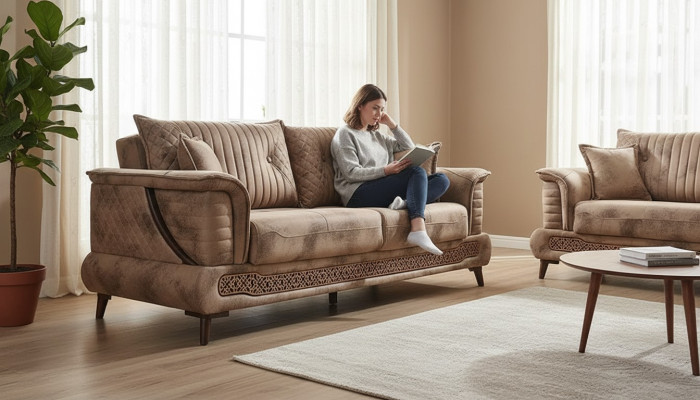 Sofá de lujo de tela de tres plazas para salón de diseño moderno