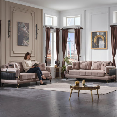 Sala de estar 2x Sofá de tres plazas moderno juego de sofás diseño lujo beige