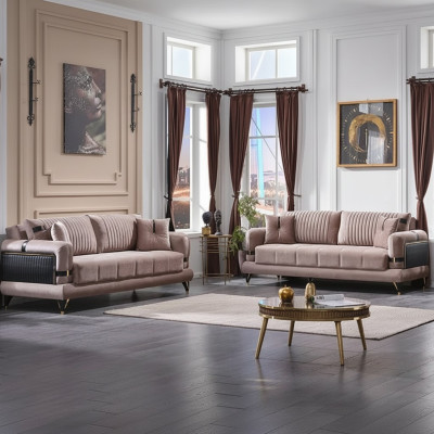 Sala de estar 2x Sofá de tres plazas moderno juego de sofás diseño lujo beige