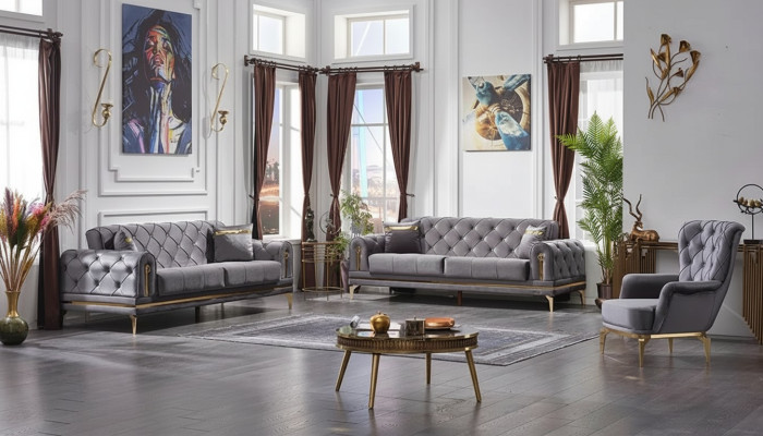Sofá Chesterfield Completo 3+3+1 Plazas Chesterfield Lujo Salón