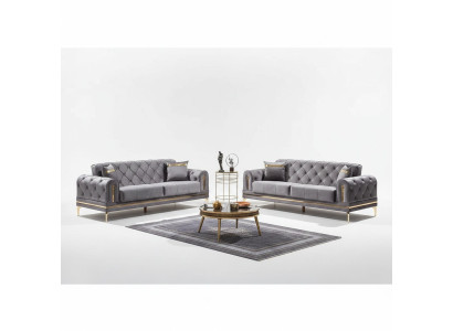 Divano 2x Chesterfield gris conjunto de sofás de lujo