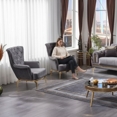 Sillón Chesterfield 2x Muebles tapizados en tejido de lujo Sillón Asiento Sala de estar