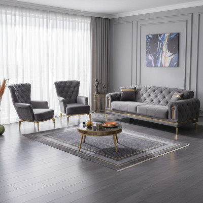 Sillón Chesterfield 2x Muebles tapizados en tejido de lujo Sillón Asiento Sala de estar