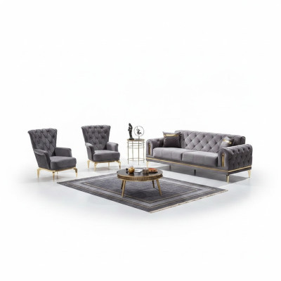 Sillón Chesterfield 2x Muebles tapizados en tejido de lujo Sillón Asiento Sala de estar