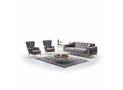 Sillón Chesterfield 2x Muebles tapizados en tejido de lujo Sillón Asiento Sala de estar
