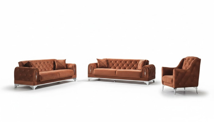 Juego de sofás de salón 3 piezas Chesterfield marrón 3+3+1 plazas