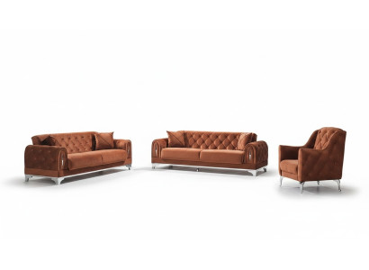 Juego de sofás de salón 3 piezas Chesterfield marrón 3+3+1 plazas