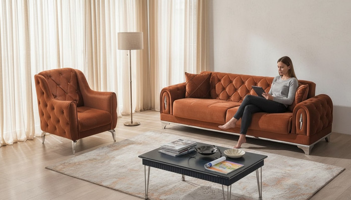 Divano Chesterfield 3+1 Tamaño Marrón Muebles de Lujo