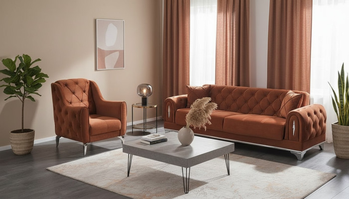 Divano Chesterfield 3+1 Tamaño Marrón Muebles de Lujo