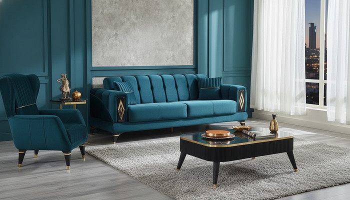 Juego de muebles tapizados de 2 piezas sofá de 3 plazas con sillón verde