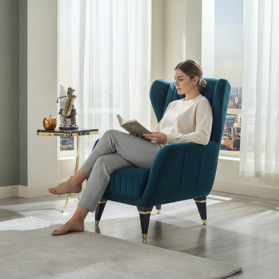 Sillón tapizado verde para muebles de salón sillón de tela moderna