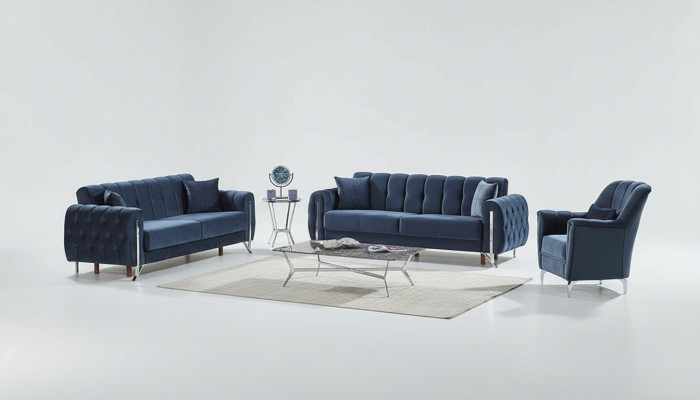 Sofá azul completo 3+3+1 plazas muebles tapizados textiles