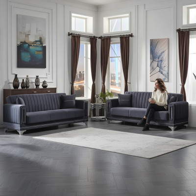 Sala de estar 2x sofá de tres plazas completo moderno grupo de asientos gris