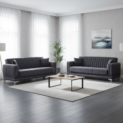 Sala de estar 2x sofá de tres plazas completo moderno grupo de asientos gris