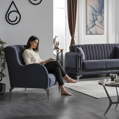 Sillón de lujo gris de tela de diseño moderno