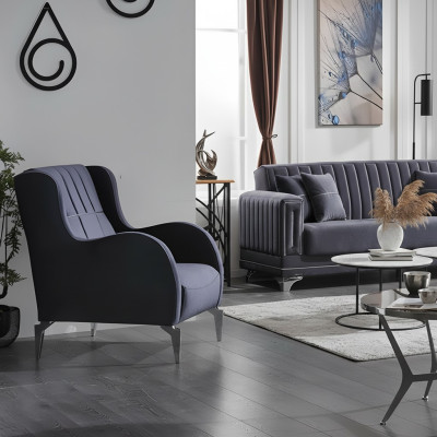 Sillón de lujo gris de tela de diseño moderno