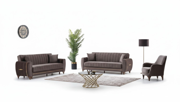 Conjunto de sofás moderno de 3 piezas diseño textil marrón 3+3+1 salón