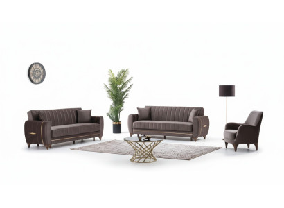 Conjunto de sofás moderno de 3 piezas diseño textil marrón 3+3+1 salón