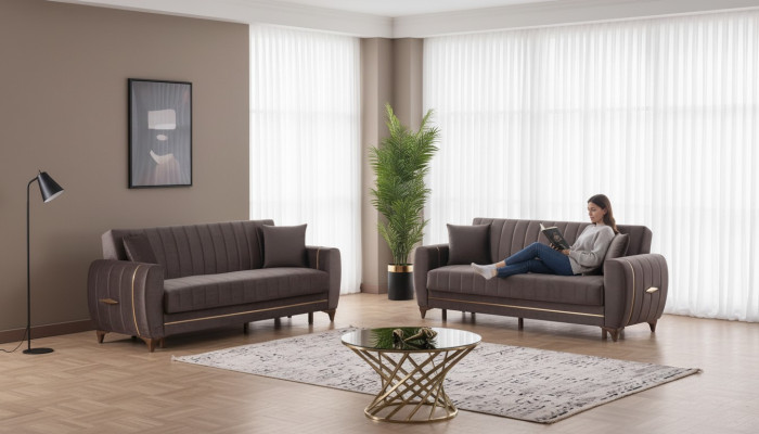 Conjunto de sofás de diseño para sala de estar 3+3 plazas Moderno 2x sofás Muebles de lujo