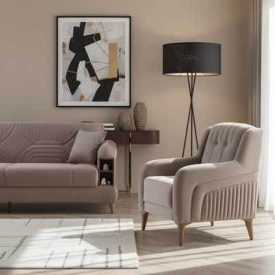Sillón beige de diseño moderno tapizado para sala de estar