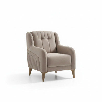 Sillón beige de diseño moderno tapizado para sala de estar