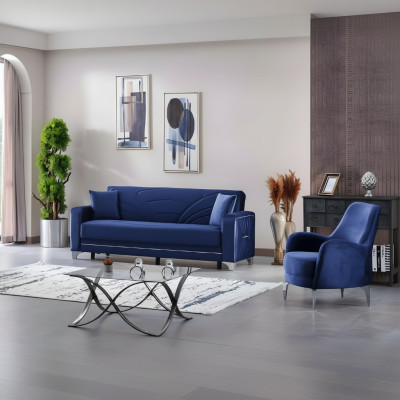 Juego de sofá azul de 2 piezas completo diseño salón 3+1 plazas muebles tapizados