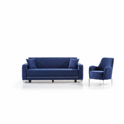 Juego de sofá azul de 2 piezas completo diseño salón 3+1 plazas muebles tapizados