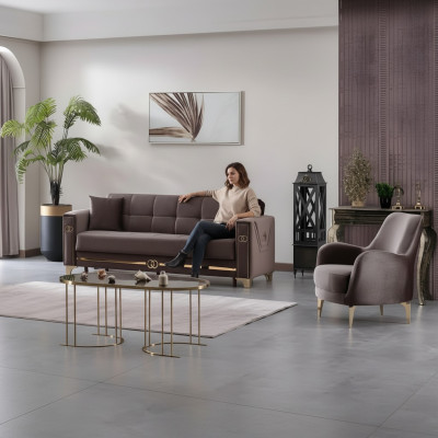 Juego de sofás de tela marrón de 2 piezas muebles modernos muebles tapizados diseño salón